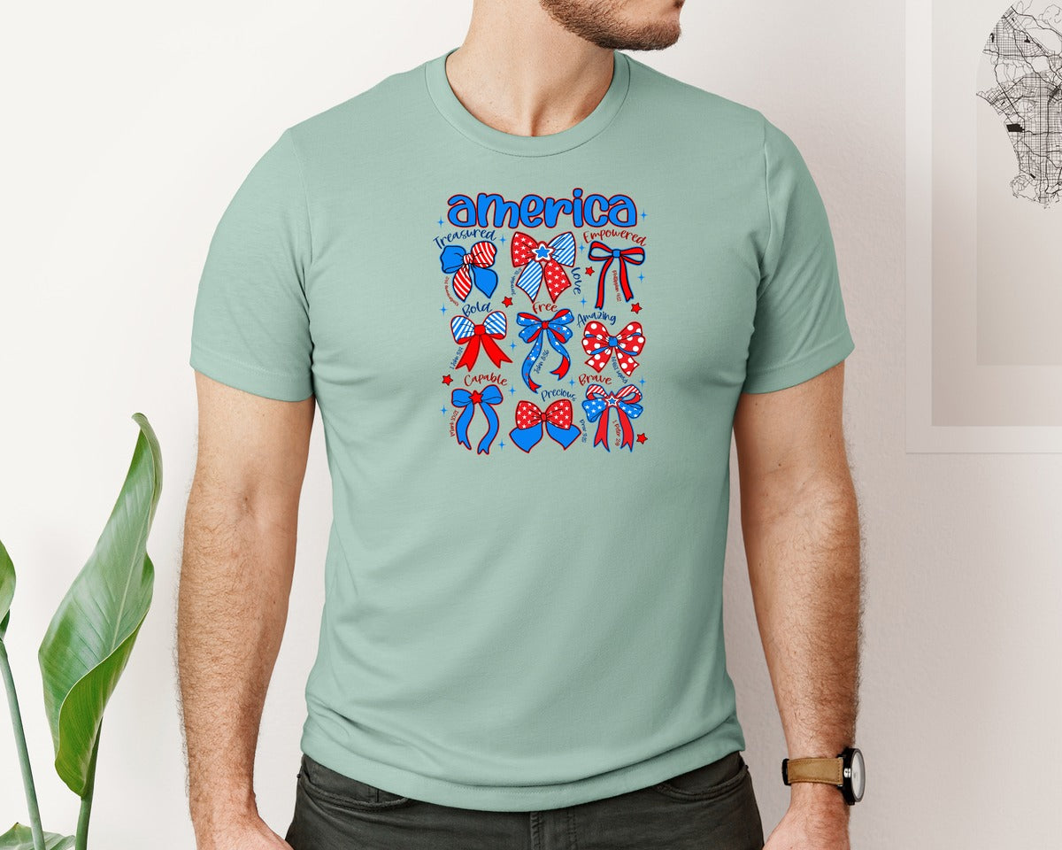 brand:Bella Canvas|color:Dusty Blue|Coquette America Bible Verse Graphic T-Shirt