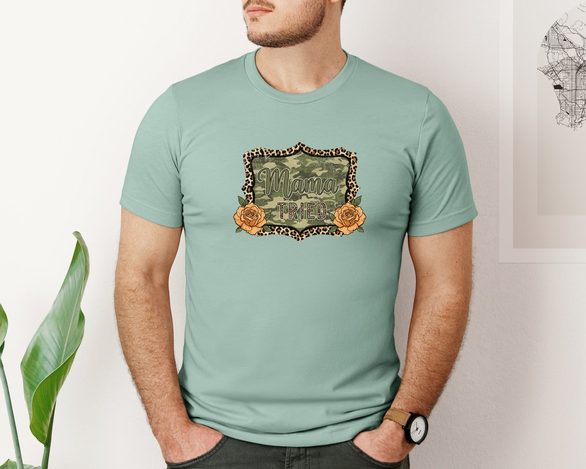 brand:Bella Canvas|color:Dusty Blue|Womens Popular Shirt Mama Tried Graphic T-Shirt