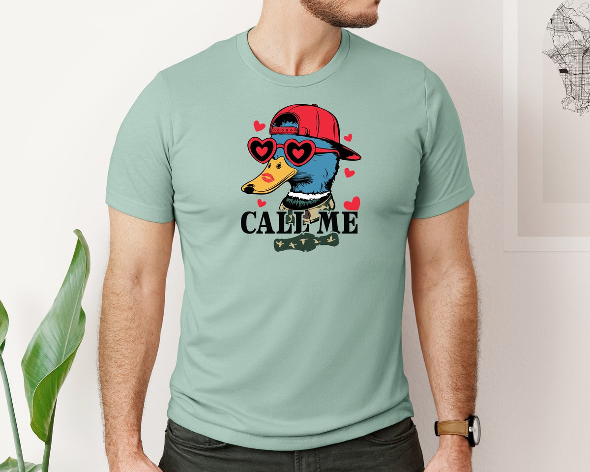 brand:Bella Canvas|color:Dusty Blue|Call Me Boys Valentines Duck Hunting Graphic T-Shirt