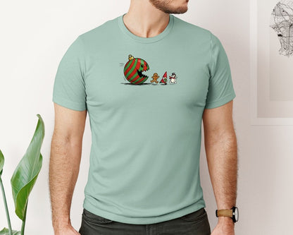 brand:Bella Canvas|color:Dusty Blue|Christmas Ornament Ball Funny Gnome Graphic T-Shirt