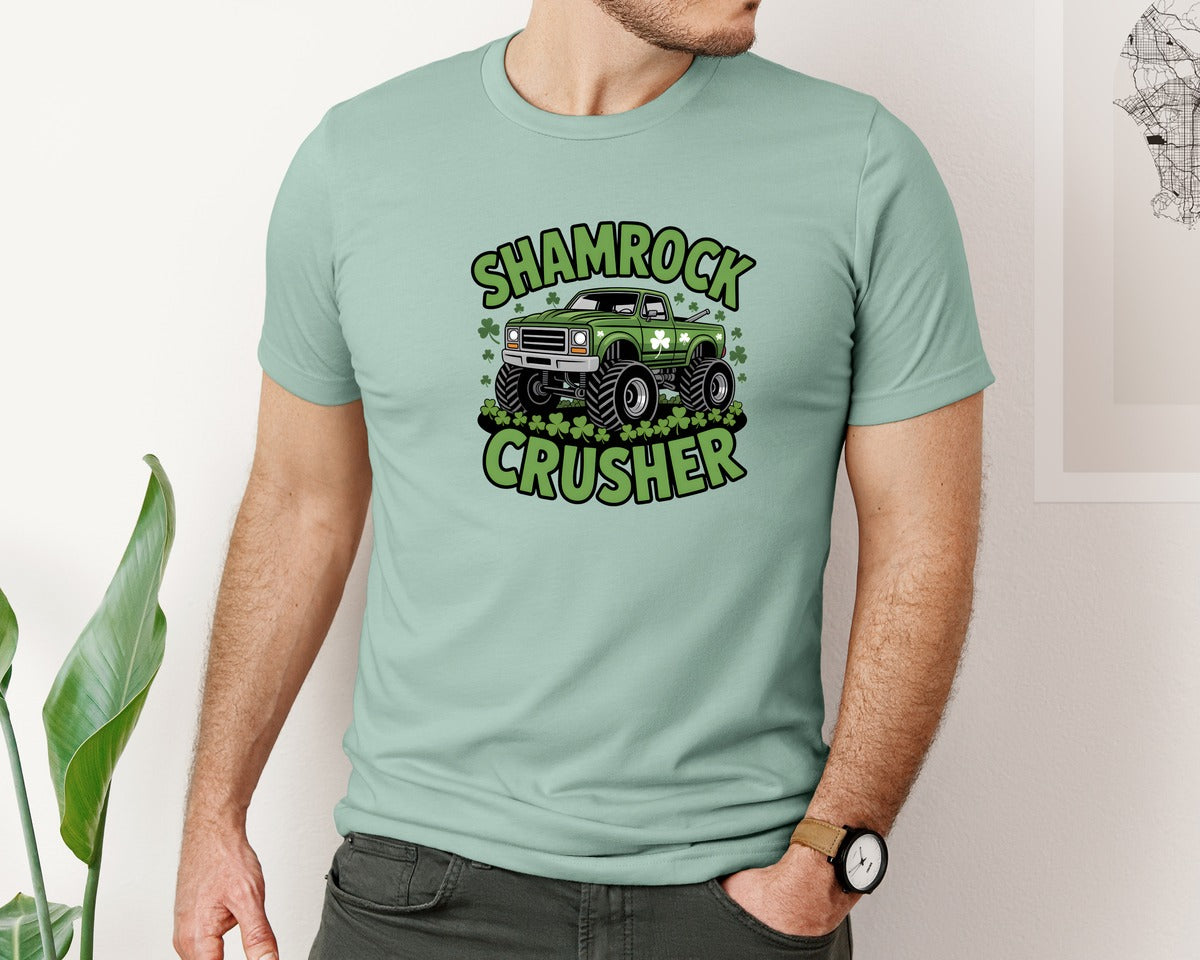 brand:Bella Canvas|color:Dusty Blue|Shamrock Crusher St Patricks Day 4 Graphic T-Shirt