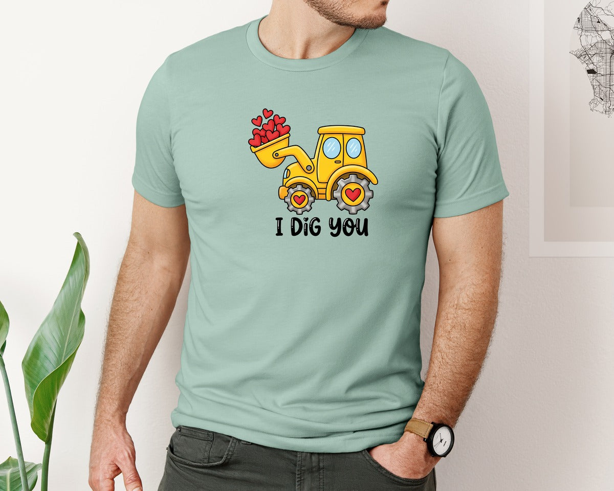 brand:Bella Canvas|color:Dusty Blue|I Dig You Construction Valentine Day Graphic T-Shirt