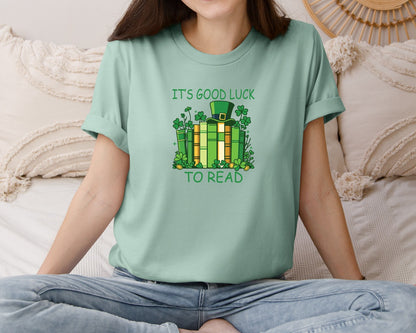 brand:Bella Canvas|color:Dusty Blue|Its Good Luck To Read St Patricks Day Graphic T-Shirt