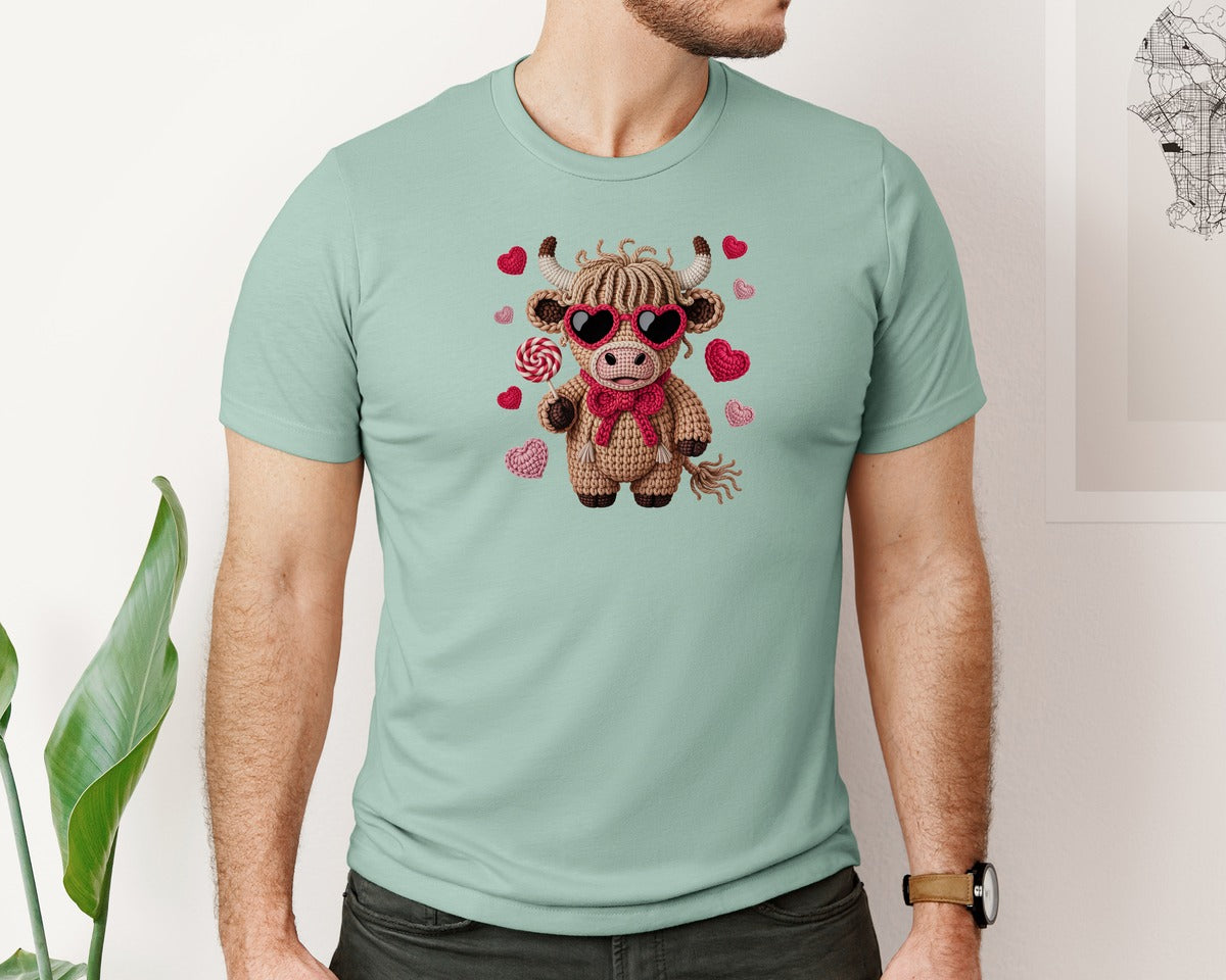 brand:Bella Canvas|color:Dusty Blue|Sassy Highland Cow Valentines Day Shirt Graphic T-Shirt