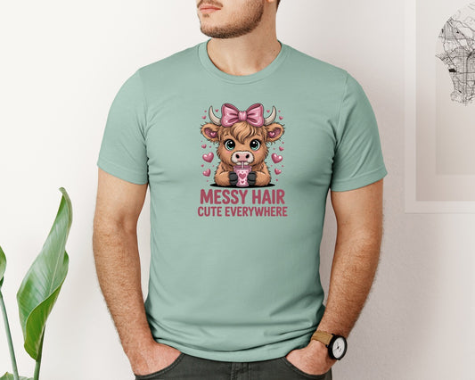 Funny Highland Cow Messy Hair Shirt Graphic T-Shirt
