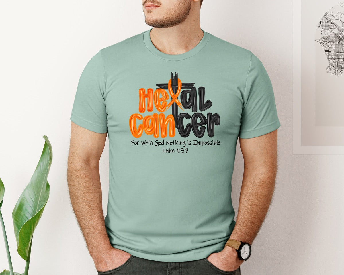 brand:Bella Canvas|color:Dusty Blue|Heal Cancer Preppy Kidney Cancer Graphic T-Shirt