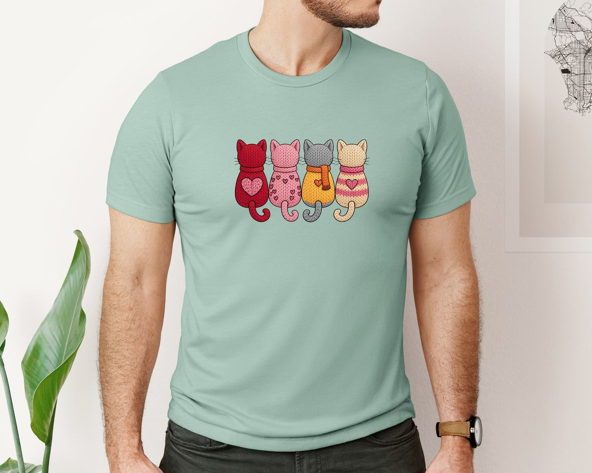 brand:Bella Canvas|color:Dusty Blue|Cats Valentine Sweaters Funny Cats Graphic T-Shirt