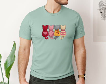brand:Bella Canvas|color:Dusty Blue|Cats Valentine Sweaters Funny Cats Graphic T-Shirt
