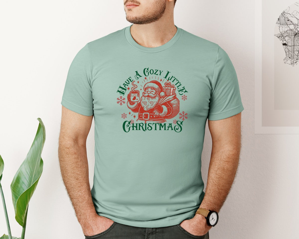 brand:Bella Canvas|color:Dusty Blue|Cozy Christmas Winter Character Illustra Graphic T-Shirt