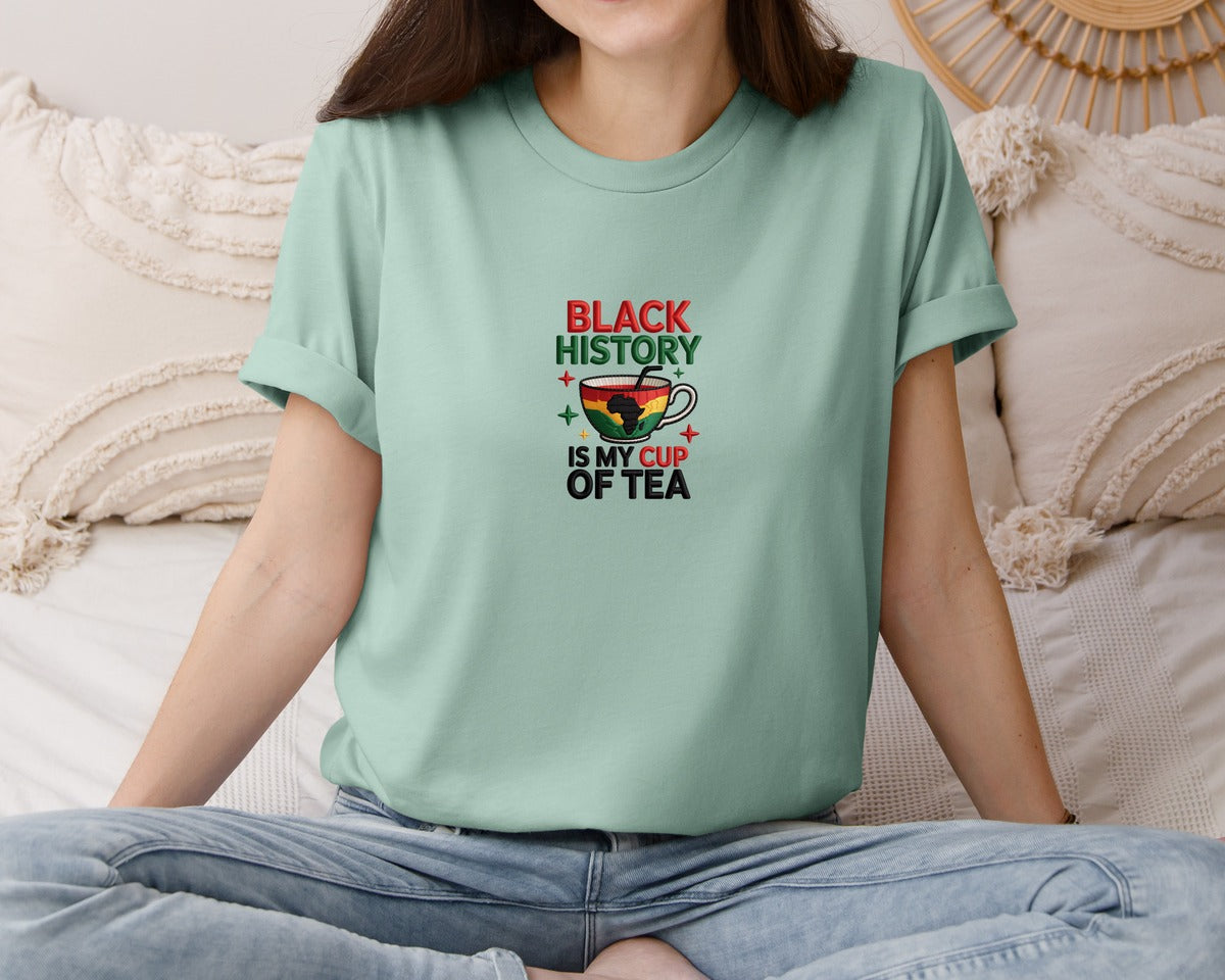 brand:Bella Canvas|color:Dusty Blue|Black History Tea Design 2 Graphic T-Shirt