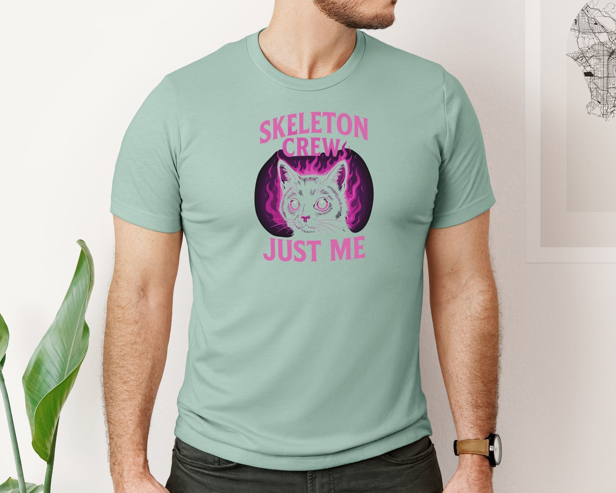 brand:Bella Canvas|color:Dusty Blue|No Illusion Just Me Witchy Cat Design Graphic T-Shirt