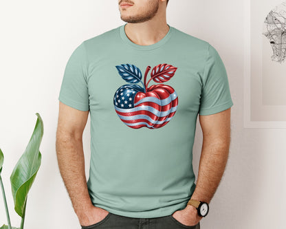 brand:Bella Canvas|color:Dusty Blue|American Apple Pumpkin Patriotic Graphic T-Shirt