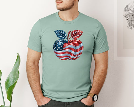 American Apple Pumpkin Patriotic Graphic T-Shirt