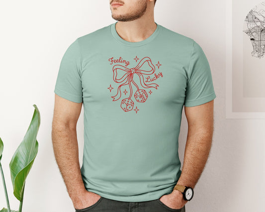 Feeling Lucky Dice Bow Valentine Day Graphic T-Shirt
