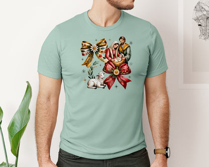 brand:Bella Canvas|color:Dusty Blue|Coquette Jesus Christmas Christian Graphic T-Shirt
