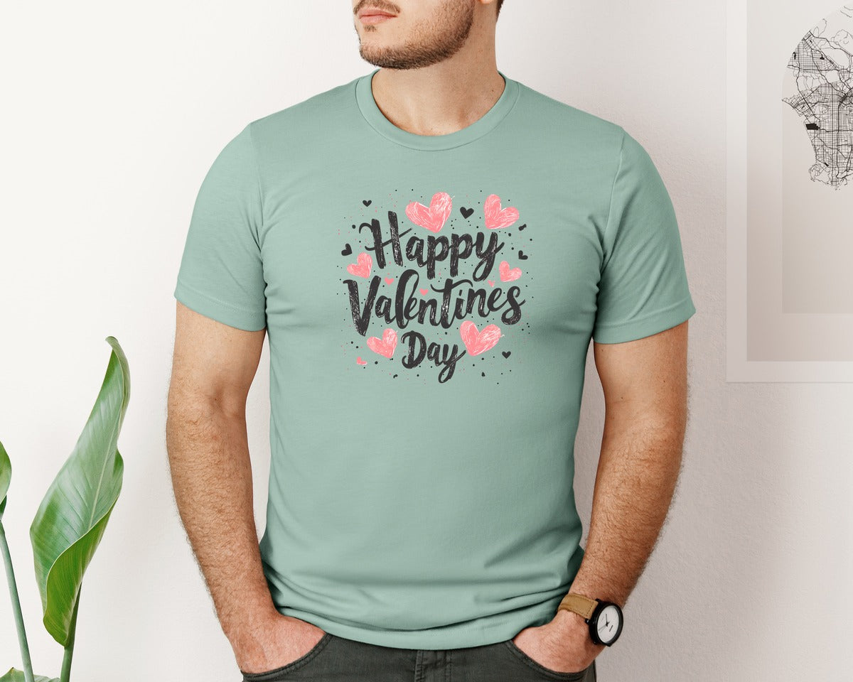 brand:Bella Canvas|color:Dusty Blue|Happy Valentines Day 2009 Graphic T-Shirt