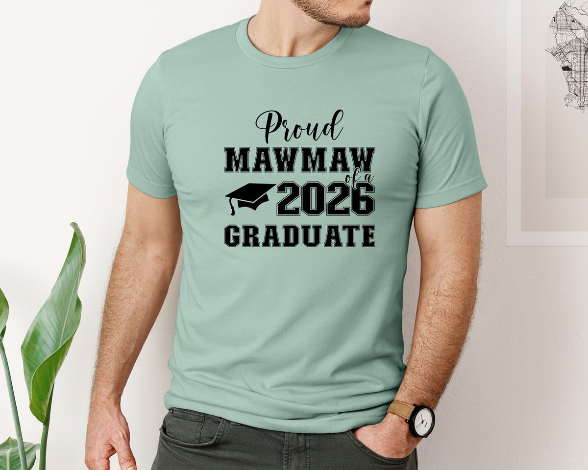 brand:Bella Canvas|color:Dusty Blue|Proud Mom Of A 2026 Graduate Proud Grad Graphic T-Shirt