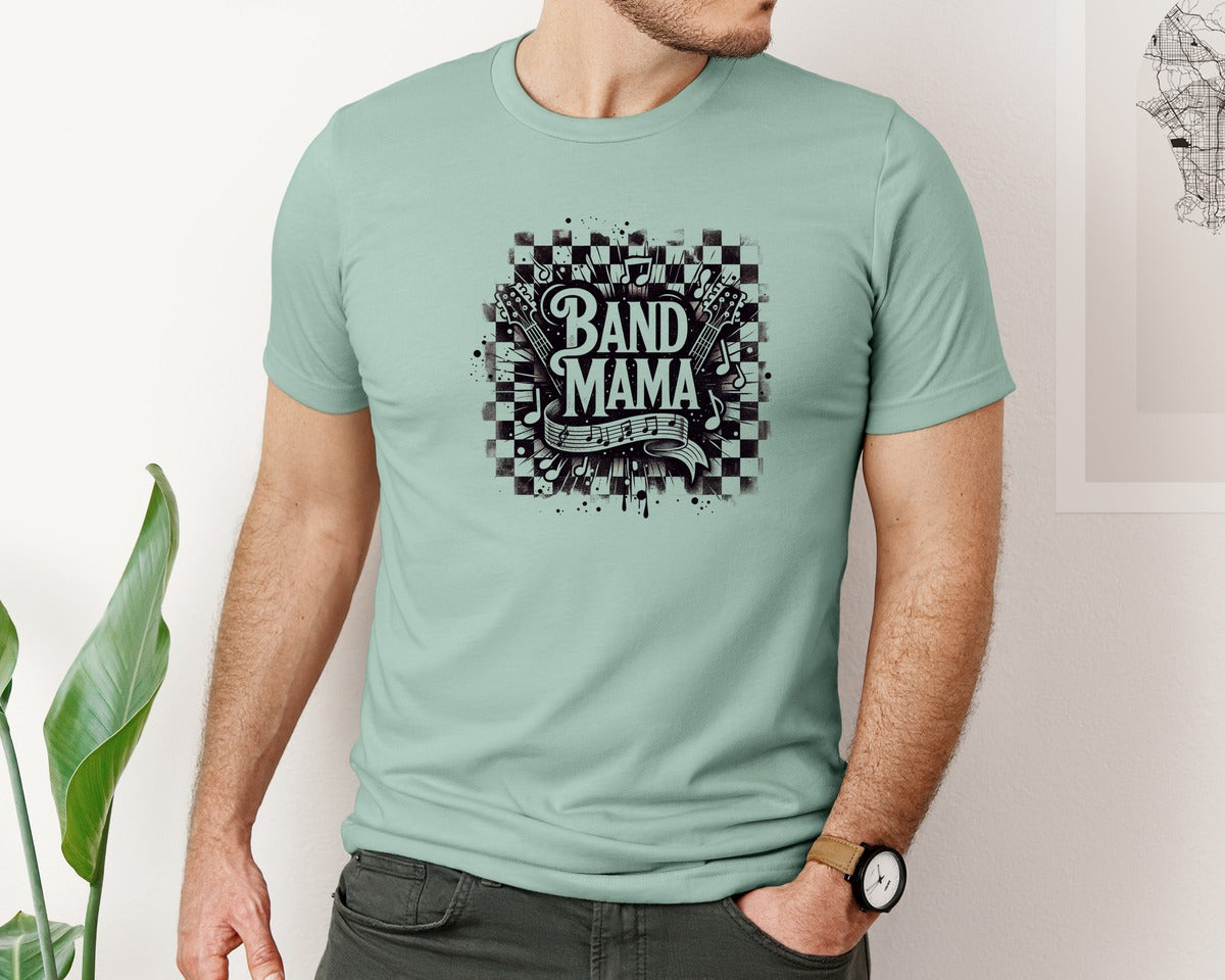 brand:Bella Canvas|color:Dusty Blue|Retro Band Mama Musical Notes Graphic T-Shirt