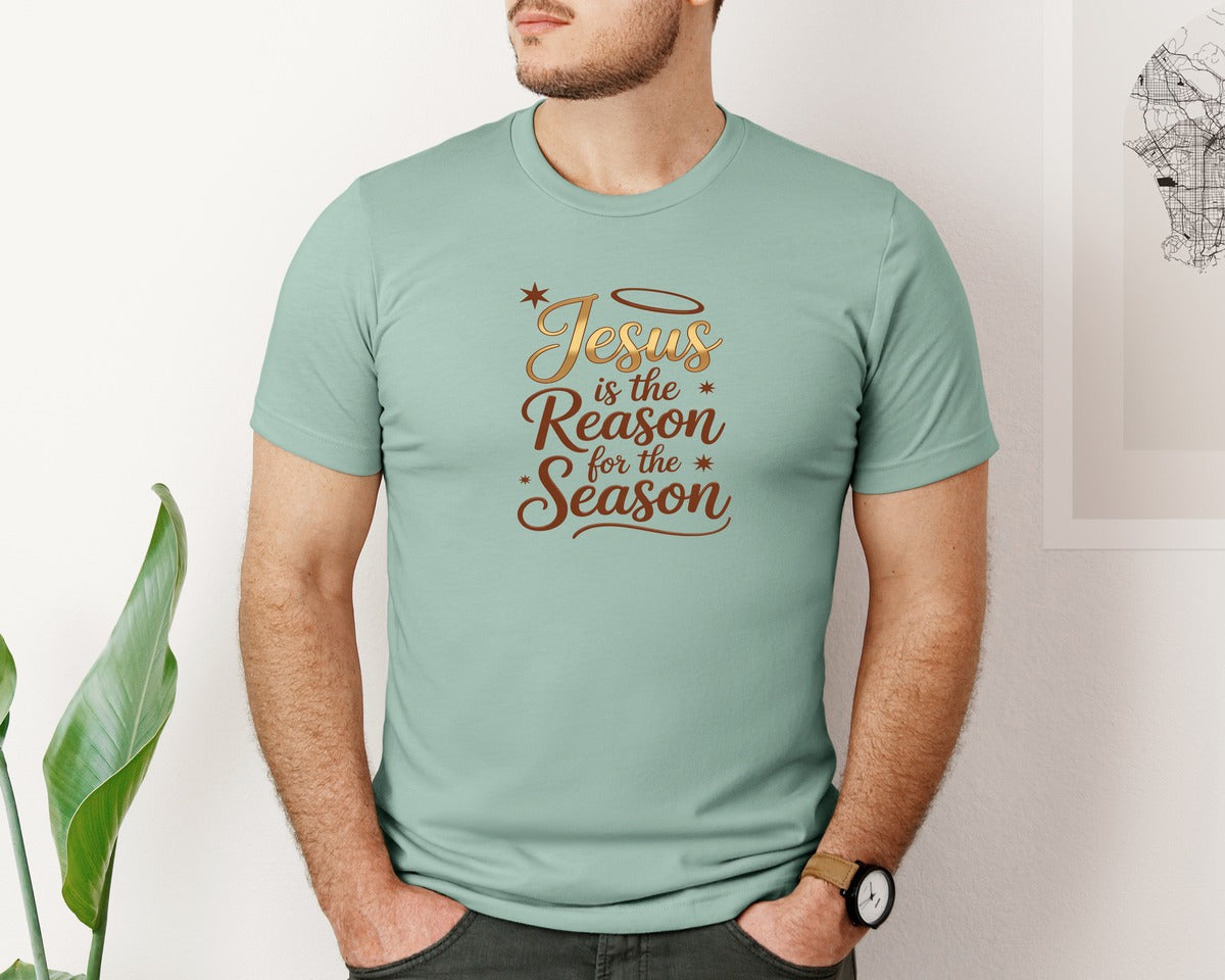 brand:Bella Canvas|color:Dusty Blue|Christian Christmas Religiou Graphic T-Shirt