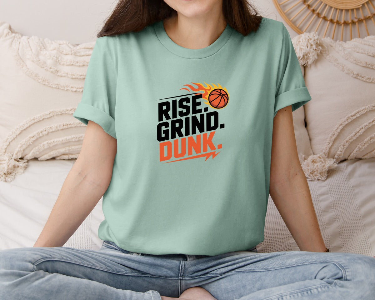 brand:Bella Canvas|color:Dusty Blue|Rise Grind Dunk Basketball Graphic T-Shirt