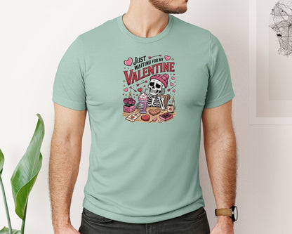 brand:Bella Canvas|color:Dusty Blue|Just Waiting For Valentine T Shirt Graphic T-Shirt
