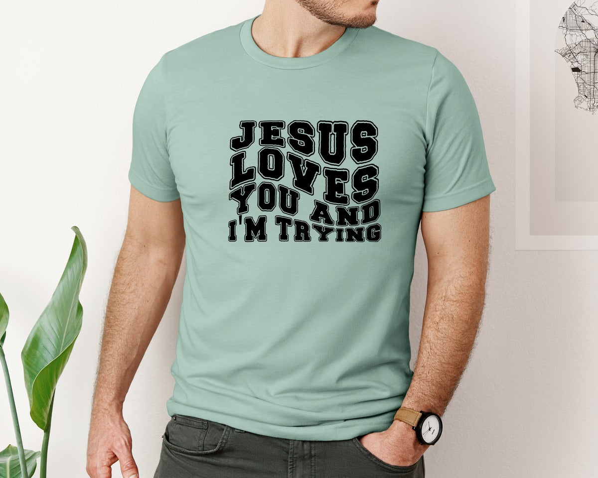 brand:Bella Canvas|color:Dusty Blue|Jesus God Religious 3 Graphic T-Shirt