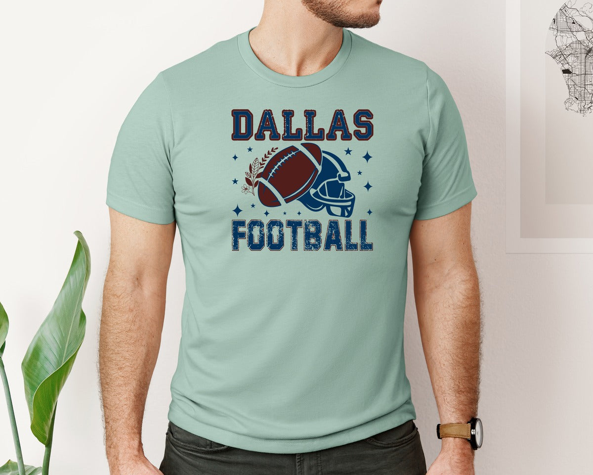 brand:Bella Canvas|color:Dusty Blue|Dallas Football Bow Design Graphic T-Shirt