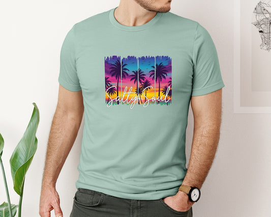 Summer Salty Soul Beach Sunset Palm Graphic T-Shirt