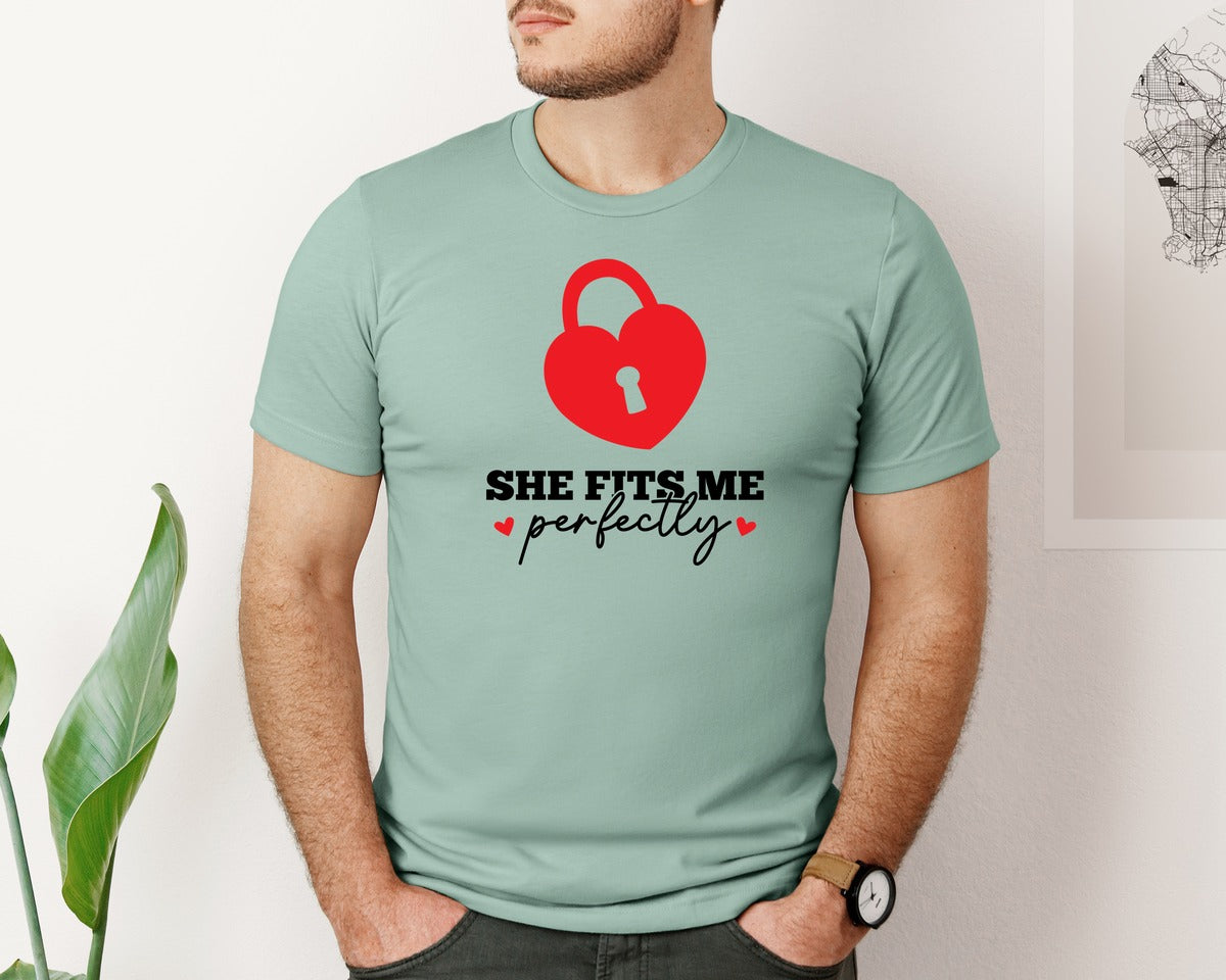 brand:Bella Canvas|color:Dusty Blue|She He Fits Me Perfectly Couples Graphic T-Shirt