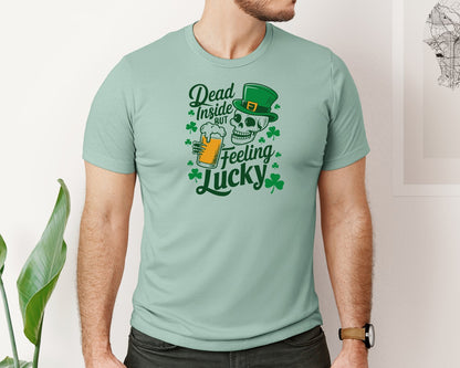 brand:Bella Canvas|color:Dusty Blue|Dead Inside But Lucky Irish Day Graphic T-Shirt
