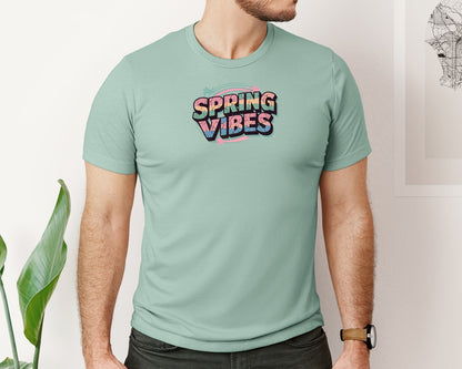 brand:Bella Canvas|color:Dusty Blue|Spring Vibes Easter T Shirt Design Graphic T-Shirt