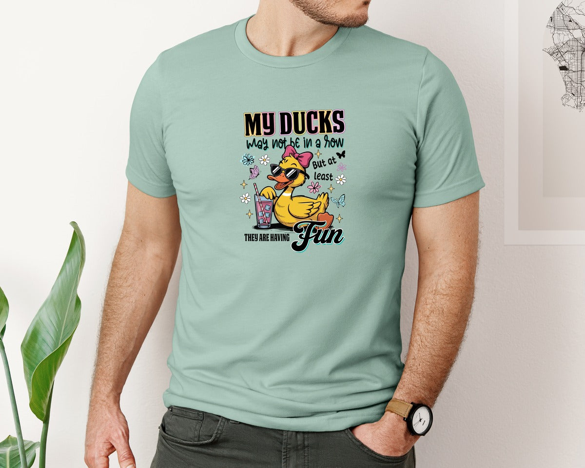 brand:Bella Canvas|color:Dusty Blue|Funny Ducks Funny Sarcastic Graphic T-Shirt