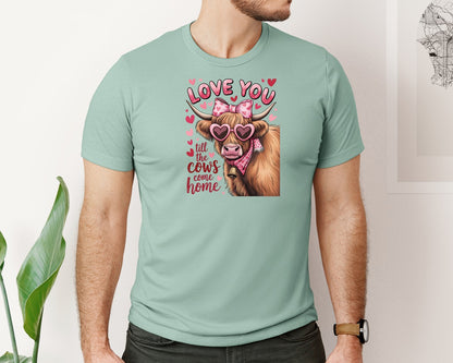 brand:Bella Canvas|color:Dusty Blue|Highland Cow Valentines Day Design Graphic T-Shirt