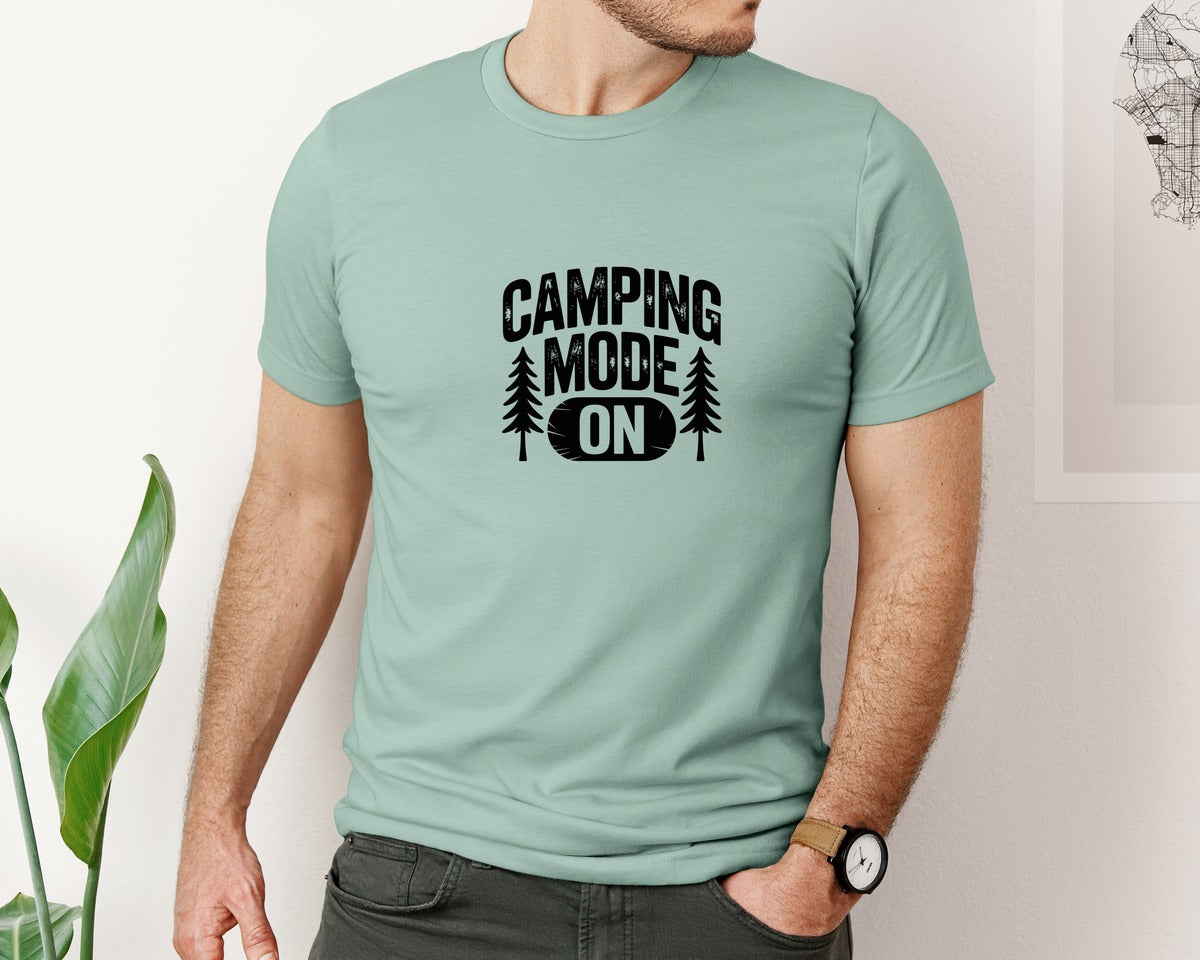 brand:Bella Canvas|color:Dusty Blue|Camping Mode On Camp Life Outdoor Graphic T-Shirt