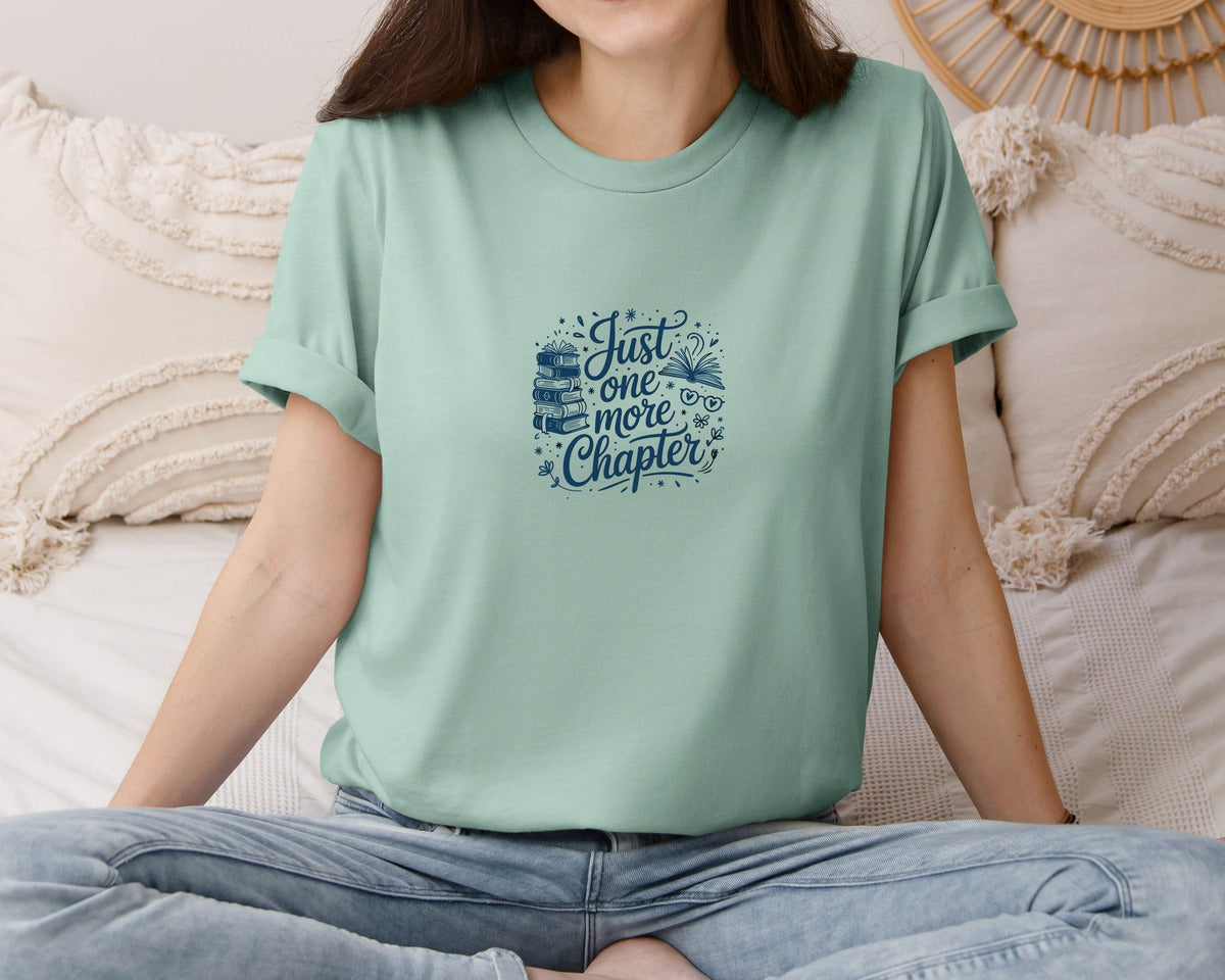 brand:Bella Canvas|color:Dusty Blue|Just One More Chapter Summer Reading Graphic T-Shirt