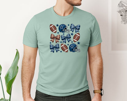 brand:Bella Canvas|color:Dusty Blue|Coquette Football Football Bow 18 Graphic T-Shirt