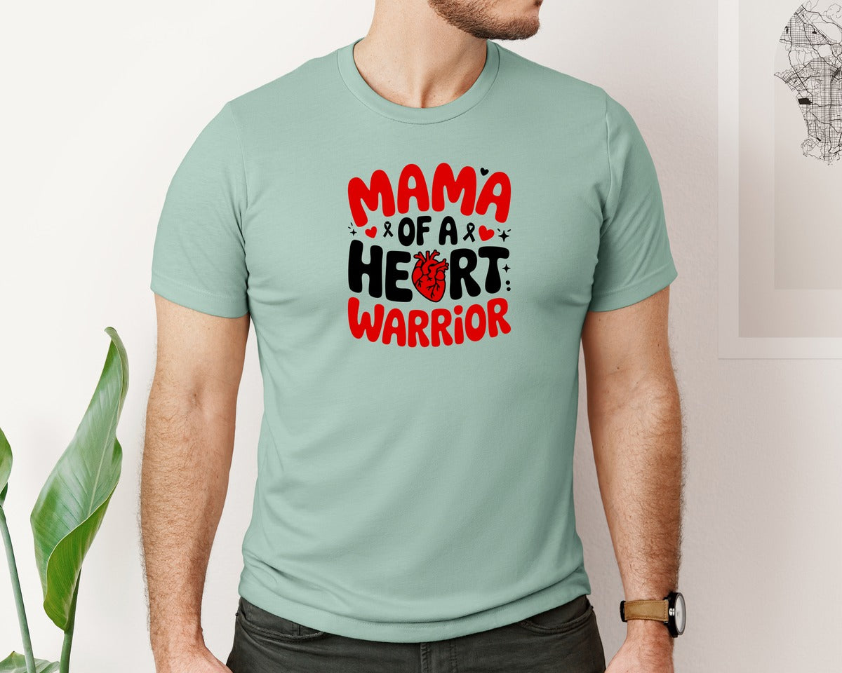 brand:Bella Canvas|color:Dusty Blue|Mama Of A Heart Warrior Awareness Graphic T-Shirt