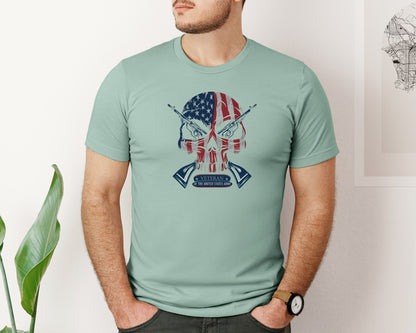 brand:Bella Canvas|color:Dusty Blue|United States Army Soldier Skull Graphic T-Shirt