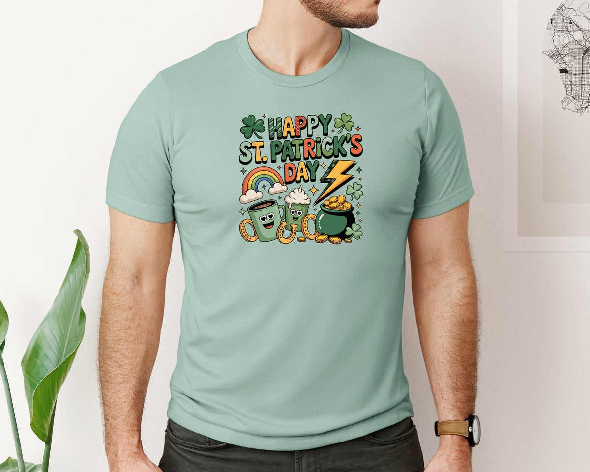 brand:Bella Canvas|color:Dusty Blue|Happy St Patricks Day St Patricks 3 Graphic T-Shirt
