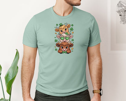 brand:Bella Canvas|color:Dusty Blue|St Patricks Day Highland Cute Cow Graphic T-Shirt