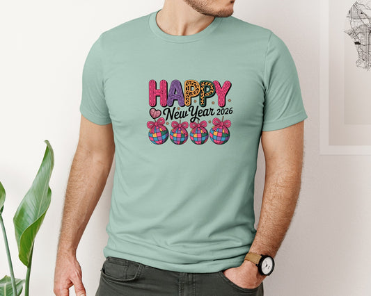 Colorful Happy New Year 2026 Groovy Graphic T-Shirt