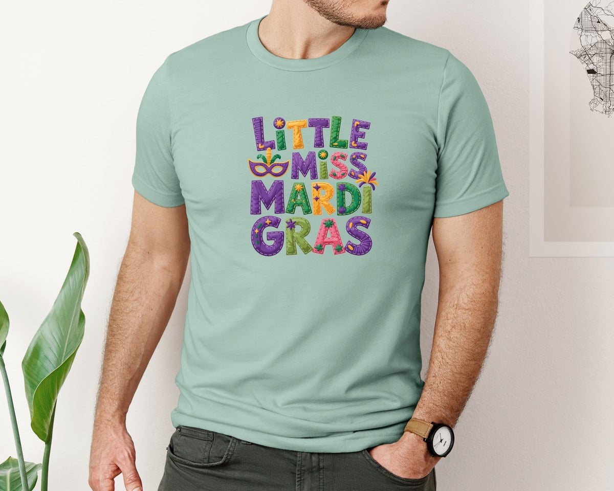 brand:Bella Canvas|color:Dusty Blue|Little Miss Mardi Gras 11 Graphic T-Shirt