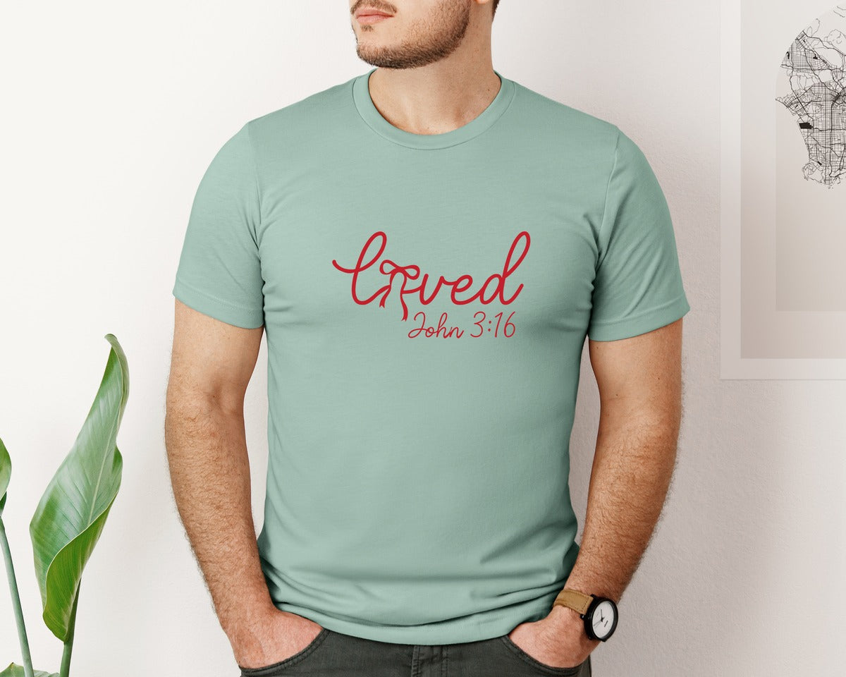 brand:Bella Canvas|color:Dusty Blue|Loved John 316 Jesus Valentine 7 Graphic T-Shirt
