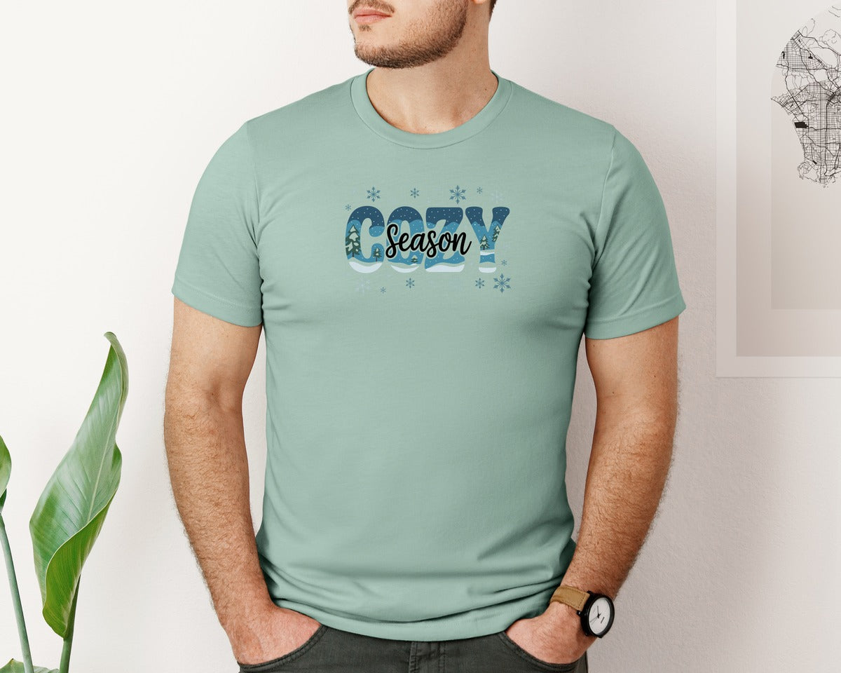 brand:Bella Canvas|color:Dusty Blue|Blue Winter Cozy Season Graphic T-Shirt