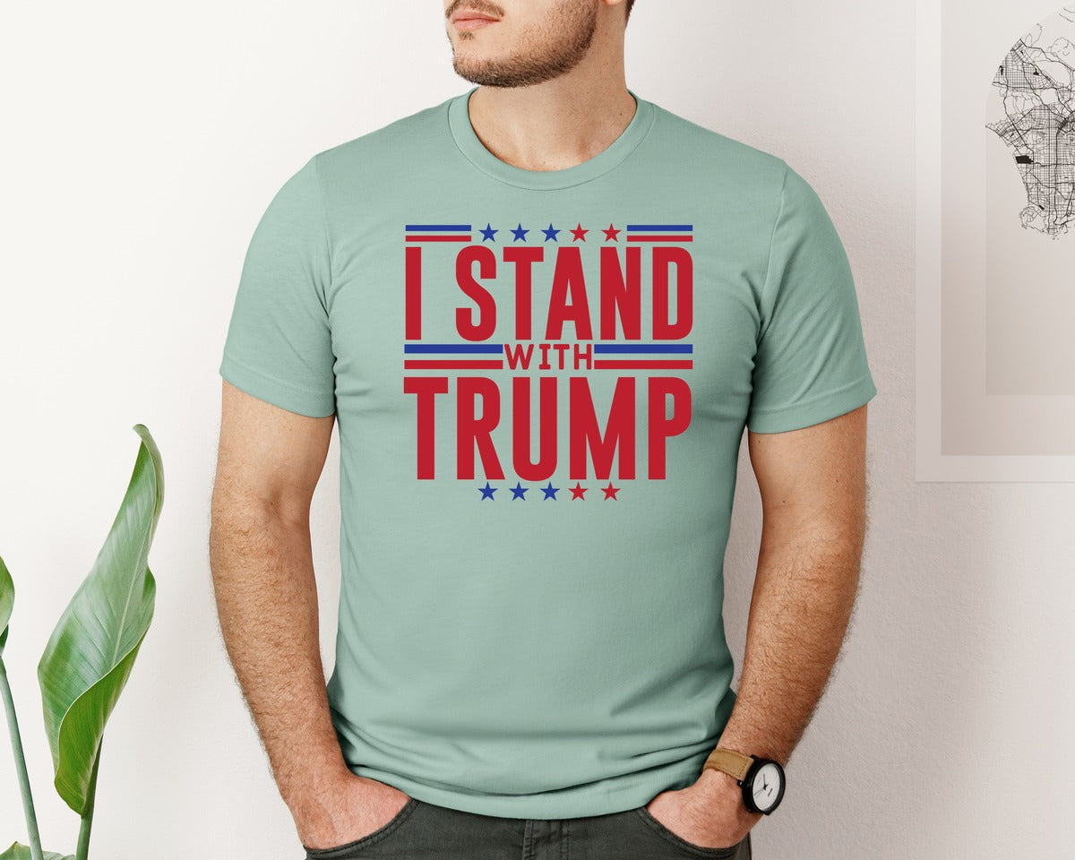 brand:Bella Canvas|color:Dusty Blue|I Stand With Trump Graphic T-Shirt