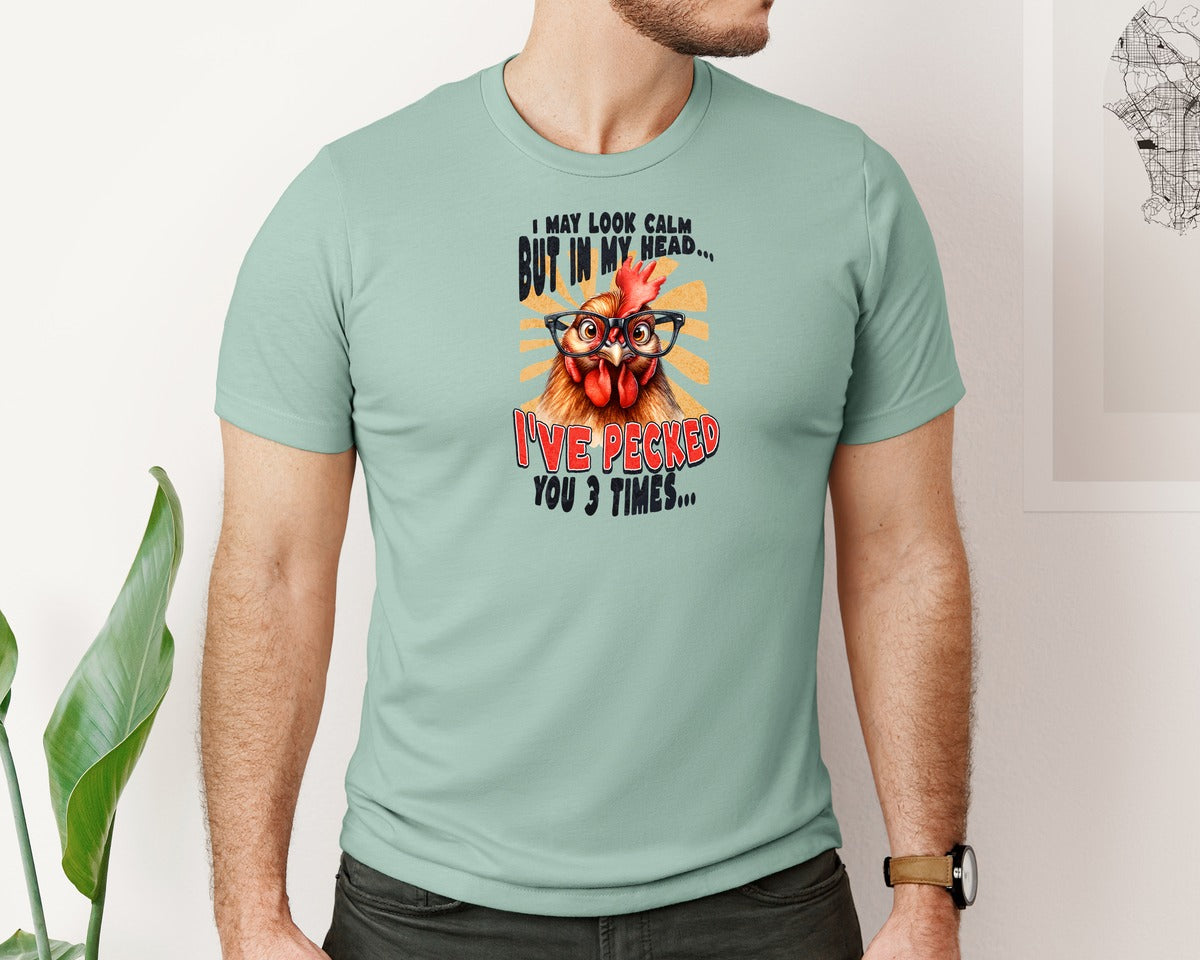 brand:Bella Canvas|color:Dusty Blue|Funny Chicken Chicken Graphic T-Shirt
