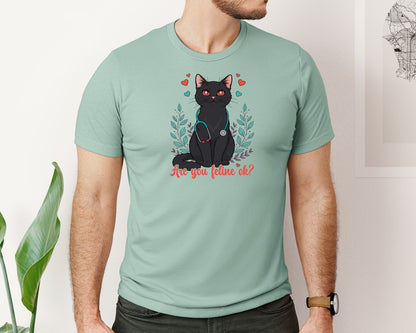 brand:Bella Canvas|color:Dusty Blue|Are You Feline Ok Cat Nurse T Shirt Graphic T-Shirt
