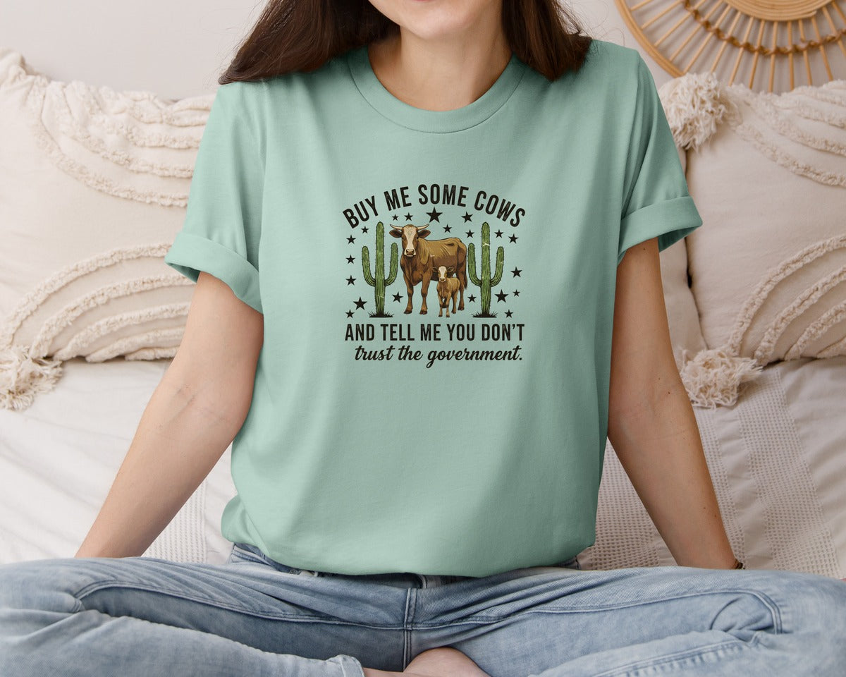 brand:Bella Canvas|color:Dusty Blue|Buy Me Some Cows Western Graphic T-Shirt