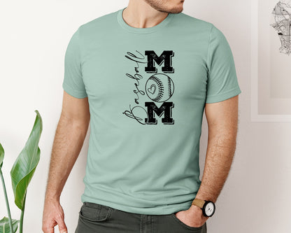 brand:Bella Canvas|color:Dusty Blue|Baseball Mama 16 Graphic T-Shirt
