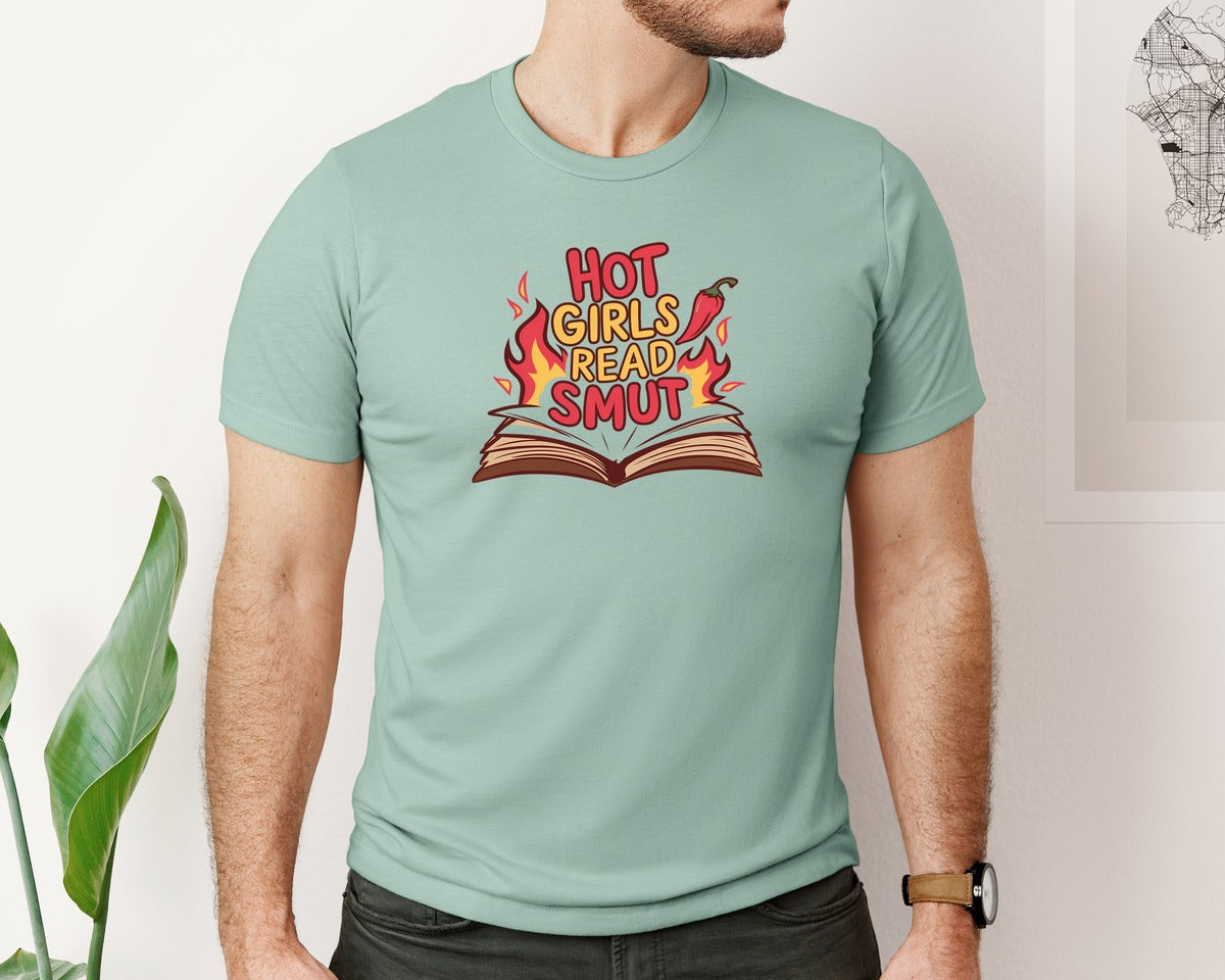 brand:Bella Canvas|color:Dusty Blue|Hot Girls Read Smut Funny 3 Graphic T-Shirt